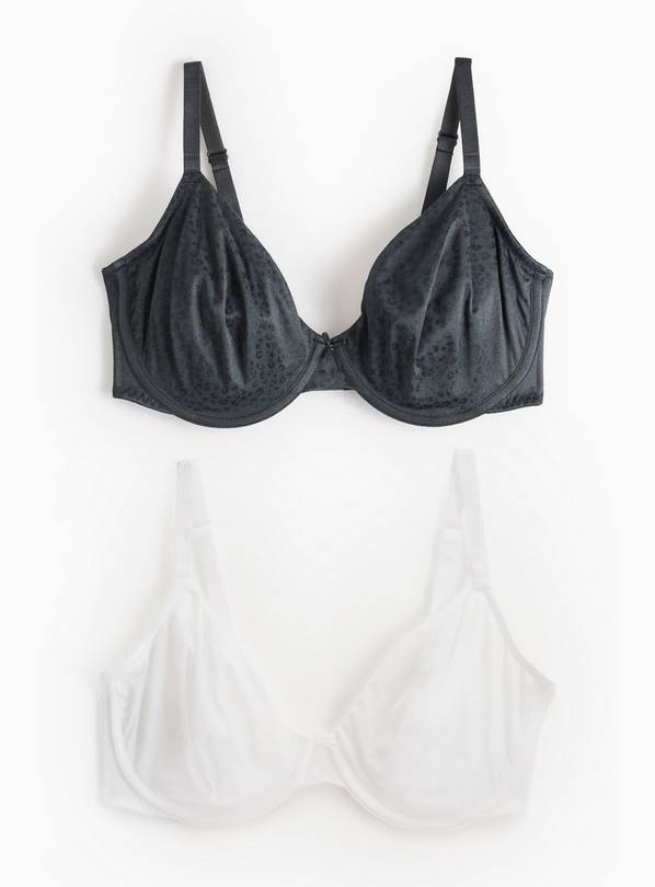 DD+ Black & White Jacquard Animal Print Underwired Bras 2 Pack  38F